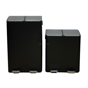 Household 60L Kitchen Trash Can Stainless Steel <strong>Two</strong> <strong>Compartments</strong> <strong>Bin</strong> Black Metal Foot Trash <strong>Bin</strong> Modern Kitchen Garbage <strong>Bin</strong> - Product Image 3