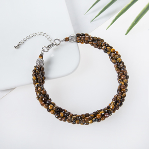 Bracelet en pierre de tigre naturellement torsadée à 3 rangs WENCHI TWB807, ensemble de bijoux fins - Product Image 2