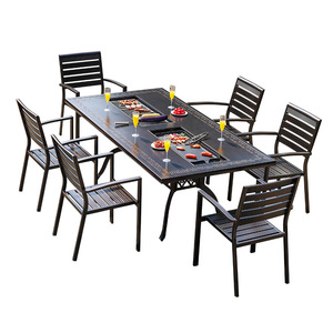 Outdoor <b>BBQ</b> Table Chair Set With Grill 6 Seater Patio Garden Dining Furniture Cast Aluminum <b>Electric</b> Smokeless Outdoor Cooking - Product Image 1