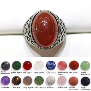 Pietra naturale rosso agata lapislazzuli occhio di tigre aventurina verde stile retrò regolabile in rame anelli per uomo donna gioielli - Product Image 6