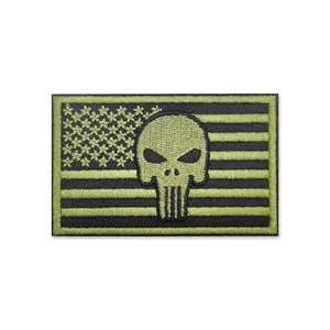Ready to ship Hook And Loop American Sniper Punisher Skull Flag Border Embroidery Patches USA country flag patch for bag/cloth