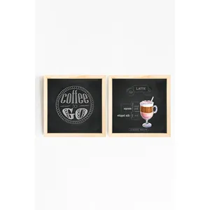 Modern 2-Piece Picture Set Coffee Corner Wooden Framed Wall <b>Art</b> 30x30 & 20x20 Sizes 5 Color Options - Product Image 1