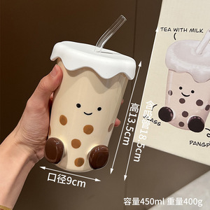 แก้วเซรามิคลายชานมไข่มุกน่ารัก รูปทรงเท้า 3 มิติ พร้อมฝาและหลอด - Product Image 6