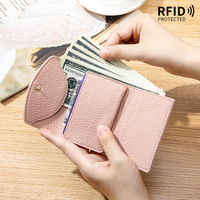 Dompet Kulit Asli Anti RFID Desain Pendek Tipis untuk Wanita