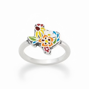 Anello in <span class=keywords><strong>Argento</strong></span> Sterling 925 con Smalto a Forma di Mappa del Texas e Fiori Selvatici per Donne e Uomini, Regalo Personalizzato per Anniversario - Product Image 1