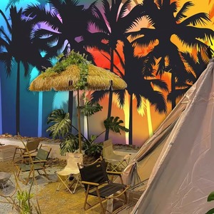 วอลเปเปอร์กันน้ำป้องกันไฟฟ้าสถิตย์ลายพระอาทิตย์ตกดินชายหาดฮาวาย ต้นปาล์มเอเชียตะวันออกเฉียงใต้ สำหรับตกแต่งร้านอาหารไทย บาร์สไตล์แคมป์ปิ้ง - Product Image 3