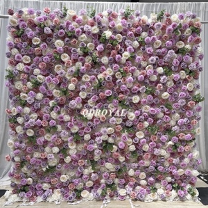 ผนังดอกไม้ประดิษฐ์สีม่วงแบบม้วนได้ 3 มิติ ขนาด 8x8 ฟุต สำหรับตกแต่งงานแต่งงาน ขายส่ง - Product Image 2