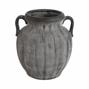 Vaso a forma di brocca con manico testurizzato, superficie a coste, in ceramica, accessorio decorativo per soggiorno, stile scultoreo moderno per l'arredamento della casa. - Product Image 1