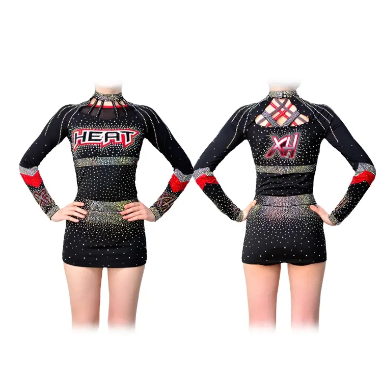 Großhandel Sublimation Jugend Cheer-Anzuguniformen mit gutem elastischen Rock Cheer-Athleten-Anzug