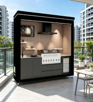 Cuisine extérieure moderne 2026 en aluminium avec volet roulant, armoire de cuisson intégrée complète avec robinet et système d'éclairage LED