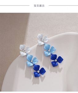 Factory Direct Sale Spray Paint Gradient <b>Blue</b> pink Color Flower Tassel <b>Earrings</b> with Diamond <b>Earrings</b> - Product Image 6