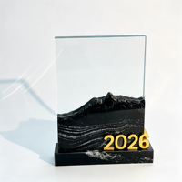 Trophée en cristal noir en forme de montagne, écologique, gravé, numéro 3D personnalisé, plaque de récompense pour années de service, souvenir sportif