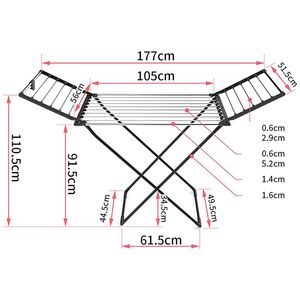 Folding Electric Heated <b>Clothes</b> Drying <b>Rack</b> Temperature Controller 9-Hour Timer Portable Winged Design for Indoor Balcony Use - Product Image 2
