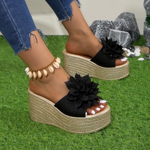 Nouvelles sandales d'été compensées à plateforme pour femmes, grande taille, avec nœud et semelle épaisse, vente en gros transfrontalière 716 - Product Image 4