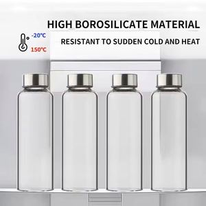 Bouteille d'eau en verre borosilicate 350ml/500ml/750ml/1000ml sans BPA, anti-fuite, sans danger pour les aliments, réutilisable, style classique, unisexe - Product Image 2