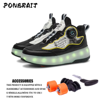 PONERAIT unisexe LED chaussures à roulettes 2 roues baskets rétractables roues décontractées Parkour patins à roulettes pour hommes chaussures de sport pour enfants