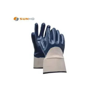 Sunnyhope Safety Cuff Glove Liner Back Open Cheap Safety Work Glove Nitrile Coated Smooth Finished Jersey Factory Wholesale Blue