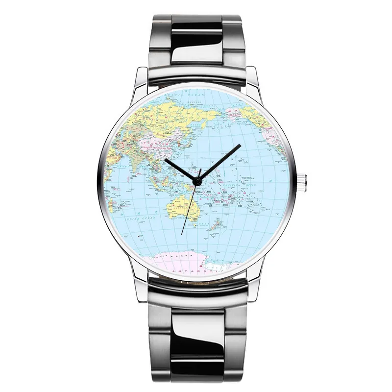 Custom Printing Photo Men Sublimation Blank Watch World Map Design Stainless Steel Own Pattern Watch