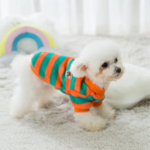 Sudadera a rayas para perros y gatos, estilo fino, otoño e invierno, para mascotas pequeñas, sudadera con capucha a rayas blancas y naranjas, material de poliéster - Product Image 2