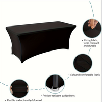 Nappe en spandex noire sur mesure de 6 pieds, ajustée pour table rectangulaire, sans plis et extensible, pour mariage et anniversaire