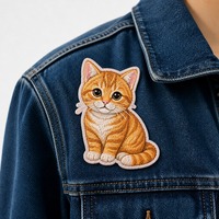 Patch personnalisé brodé en 3D Chat Tabby Orange thermocollant sur tissu sergé pour gilet tactique – OEM