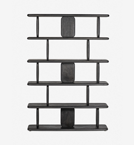 Nordic Interior Modern Against the Wall Display Shelf Home Library Corner Black <b>Solid</b> <b>Wooden</b> Bookshelf - Product Image 2