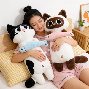 Almohada de peluche de <span class=keywords><strong>gato</strong></span> de cuerpo largo al por mayor, cojín suave antiestrés de <span class=keywords><strong>gato</strong></span> con forma de pez, cojín de abrazo suave para decoración de dormitorio - Product Image 6