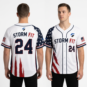 Maillot de baseball pour hommes à manches courtes, sublimé, anti-humidité, coupe athlétique, imprimé drapeau personnalisé, numéro 24 - Product Image 1