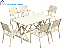 Ensemble table et chaises de salle à manger en pierre frittée, style minimaliste moderne, structure entièrement en aluminium, résistant aux UV, mobilier d'extérieur pour jardin/cour