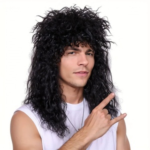 Peluca FantaLook de los 80 más vendida con gafas de sol para <span class=keywords><strong>hombre</strong></span>, peluca de <span class=keywords><strong>pelo</strong></span> <span class=keywords><strong>rizado</strong></span> negro para cosplay, peluca para Halloween - Product Image 3