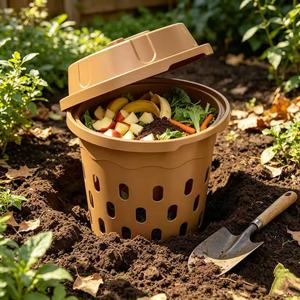 Composteur à vers de terre encastrable pour extérieur avec couvercle, bac à vermicompost souterrain, seau à compost en plastique pour déchets alimentaires de jardin et de cuisine - Product Image 1