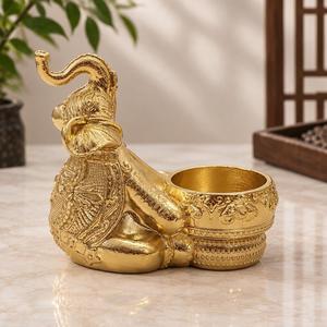 Figurine d'éléphant dorée et argentée en gros avec porte-bougie, décoration Feng Shui pour la maison, sculpture en relief, collection artisanale - Product Image 4