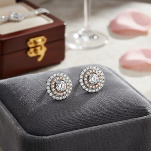 Pendientes de racimo de diamantes de corte redondo real de oro multitono de 14K - Product Image 3