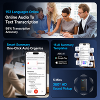 Enregistreur vocal IA pour prise de notes, 152 langues, résumé IA, cartographie mentale, 64 Go de stockage, transfert Wi-Fi pour conférences, portable