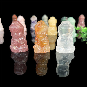 Vente en gros de statues de Bouddha traditionnelles sculptées à la main en cristal naturel de 5 cm, statue de Bouddha bébé en quartz rose poli pour la décoration de la maison - Product Image 5