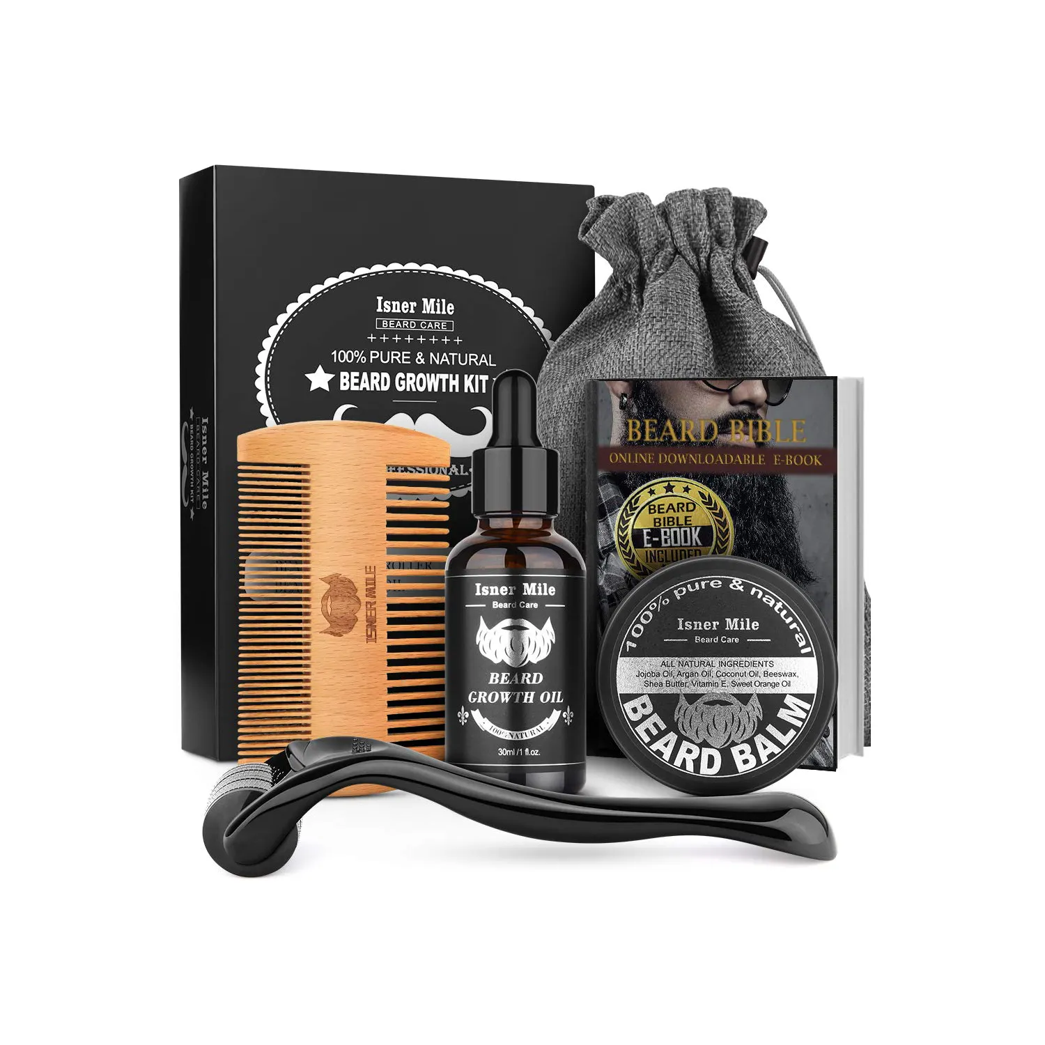 100% naturale Private Label Mens Regalo Set Barba Olio Facciale Dei Capelli Grooming Crescita della Barba Kit