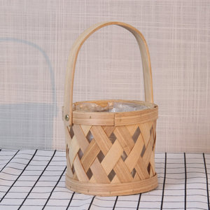 Handmade Round Straw Woven Flower <b>Basket</b> With Handle For Home Decor And Gift - Product Image 1