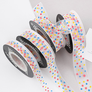 Nine-Colored Ribbon Polka Dot Chiffon Ribbon 1.2cm 2.0cm 2.5cm Reusable Birthday <b>Cake</b> <b>Decorating</b> <b>Supply</b> - Product Image 1
