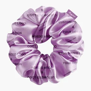 Creative Personalized Text Design Logo Customized All Over Print Scrunchie Satin Bamboo Silk Hair Ties