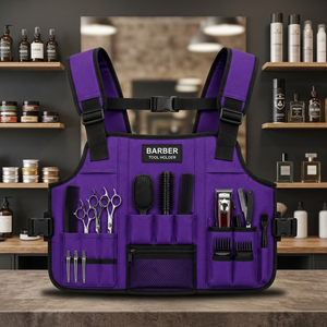 Uniforme de travail unisexe personnalisé en toile violette imprimée numériquement avec poche à outils sur la poitrine - Product Image 2