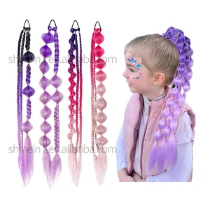 Wholesale 24inch Colored Cosplay Handmade Twist Ombre Expression Braiding Hair Glitter Tinsel Braided Synthetic Pony Tail