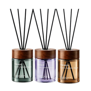 Thalo <b>Reed</b> <b>Diffuser</b> Set 3-Pack Glass <b>Bottle</b> With Wooden Cap Scented Air Freshener For Home Bedroom Bathroom - Product Image 1