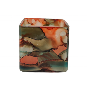 Custom 2023 Orange-<b>Grey</b> Marbleized Fancy High-Quality Handmade Decorative Multi-purpose Small Square Petal <b>Candle</b> Glass Votive - Product Image 1