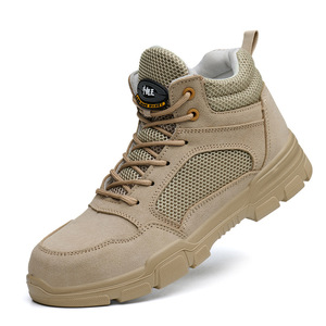 Chaussures de sécurité montantes pour hommes, avec embout en acier, tige en maille respirante, anti-écrasement et anti-perforation, kaki - Product Image 2