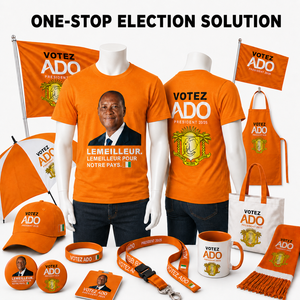 Ensemble de Marchandises Personnalisées pour la Campagne Électorale au Mali : Polo, T-shirt, Casquette, Écharpe, Sac Fourre-tout, Tablier et Drapeaux aux Couleurs Nationales pour les Politiciens - Product Image 2