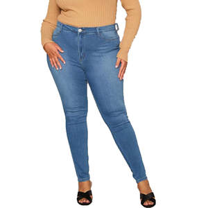 Envío Gratis a EE. UU. - Jeans de Mezclilla Azul Lavado de Corte Ajustado y Cintura Media Vintage para Mujer, Talla Grande - Product Image 3