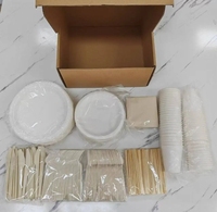 Ensemble de vaisselle jetable de style vintage en fibre dégradable baguettes bol cuillère assiettes-pour restaurants fêtes événements-bagasse fabriquée