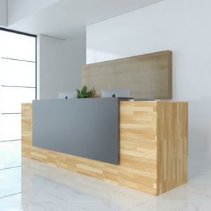 Bureau de réception minimaliste éclairé par LED, noir, oblong - 250x75x110cm - Bureau d'accueil pour commerce de détail, salon de beauté, salle de sport et bar - Product Image 1