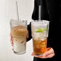 Couverture et paille pour gobelet à boissons froides, jus et café ; Verre sodocalcique grande capacité couleur unie ; Bouteille d'eau style Instagram ; Écologique