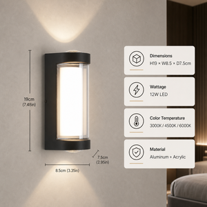 Lámpara de Pared LED de Aluminio y Acrílico de 12W, Moderna, Pequeña, para Interiores y Exteriores, Pasillo, Dormitorio, CCT Seleccionable 3000K 6000K - Product Image 4